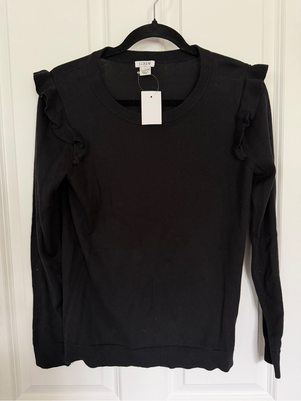 J. Crew Black Long Sleeve Ruffle Shoulder Top